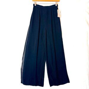 NEW VTG TADASHI USA Artsy Office Palazzo Overlay Slits Semi Sheer Pants 4 Black